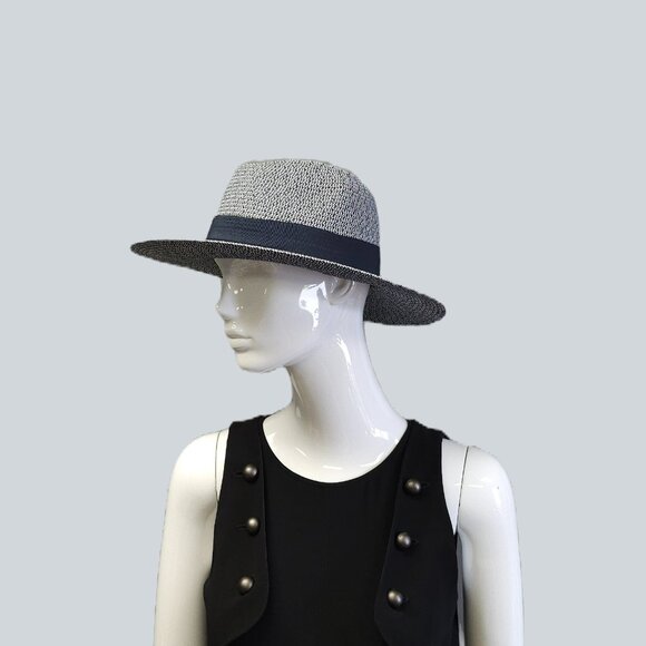 Banana Republic Navy and White Straw Fedora - Picture 1 of 4